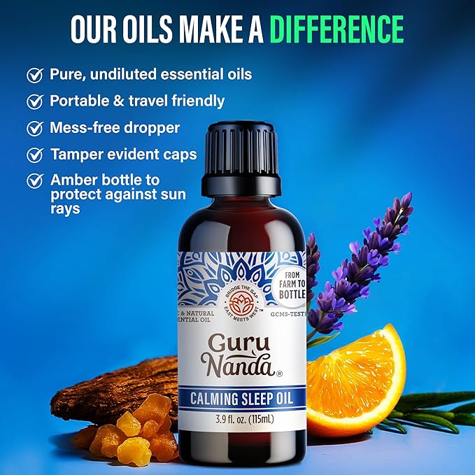 GuruNanda Calming Sleep Essential Oil, Blend of 100% Natural, Pure & Undiluted Essential Oils, Promote Relaxation, Calmness & Restful Sleep, 3.9 fl oz