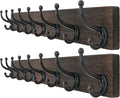 WEBI Rustic Coat Rack Wall Mount,35.43" Long 8 Cast Iron Coat Hooks Wall Mounted,Heavy Duty Wood Wall Coat Hanger Hooks for Hanging Coats,Jacket,Clothes,Backpack,Farmhouse,Weathered Brown,2 Packs