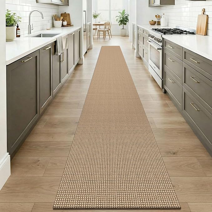 KOZYFLY Boho 2x20 Runners Rugs for Hallway, Extra Long Washable Runner Rug, Woven Non Slip Kitchen Runner, Cotton Entryway Rug, Floor Carpet for Entry, Aisle, Hall, Orange Beige/Tan/Brown