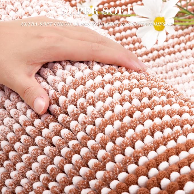 BSICPRO Bathroom Rugs and Mats Sets, 2 Piece Thick Absorbent Chenille Bath Mat Rug Set Non Slip, Soft Bath Room Floor Mats for Bathroom, Machine Washable (20" x 47" Plus 16" x 24",Caramel Brown)