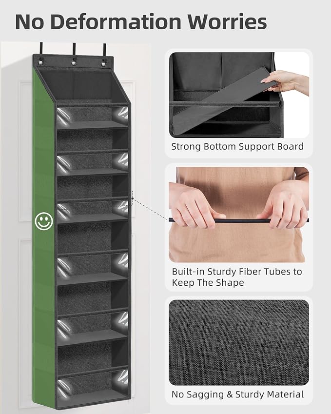 STORAGE MANIAC Over the Door Organizer 6-Shelf Closet Hanging Storage with 14 Mesh Pockets, 66lbs Capacity Clear Deep Pockets Behind Door Storage for Nursery, Bathroom, Bedroom, 1 Pack Black