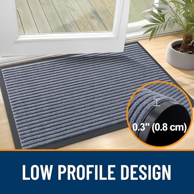 OLANLY Front Door Mat Indoor Outdoor Entrance, 2-Pack 47 x 32 Inch, Waterproof Heavy Duty Doormat, Fade Resistant, Low Profile, Easy Clean Patio Porch Welcome Floor Mats for Entry, Ash Grey