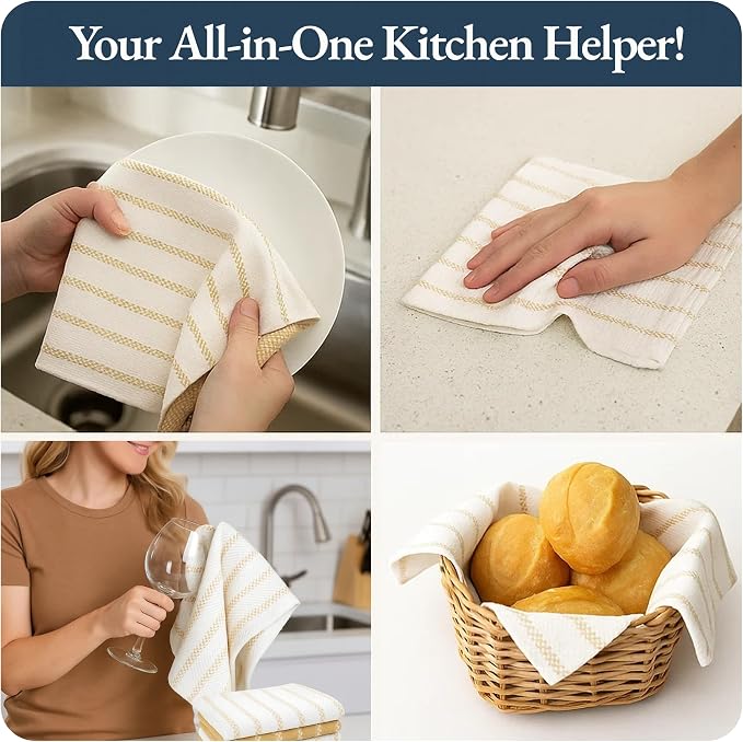 LANE LINEN Kitchen Towels Set of 4-18”x28” Absorbent Cotton Dish Towels, Quick-Drying Hand & Tea Towels for Kitchen, Light Tan