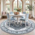 RELEANY Area Rugs Round 7ft Washable Non-Slip, Floral Vintage Distress Medallion Carpet for Living Room Bedroom Dining Room, Light Gray Grey White