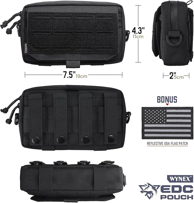 WYNEX Tactical Molle Admin Pouch,Tactical EDC Bag Utility Laser Cut EDC Tool Pouch Bag Annexes with American Flag