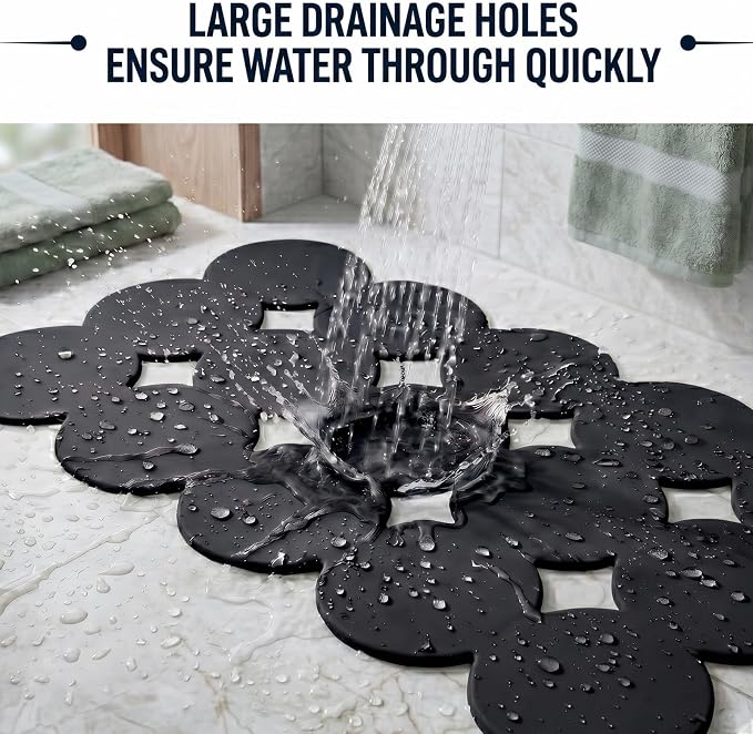 Webos Patented Non Slip Bathtub Mat Shower Mat Bath Mat Tub Mats with Strong Suction Cups Soft Natural Rubber Bath Mat for Inside The tub (Circle-Black, 28x16 inch)