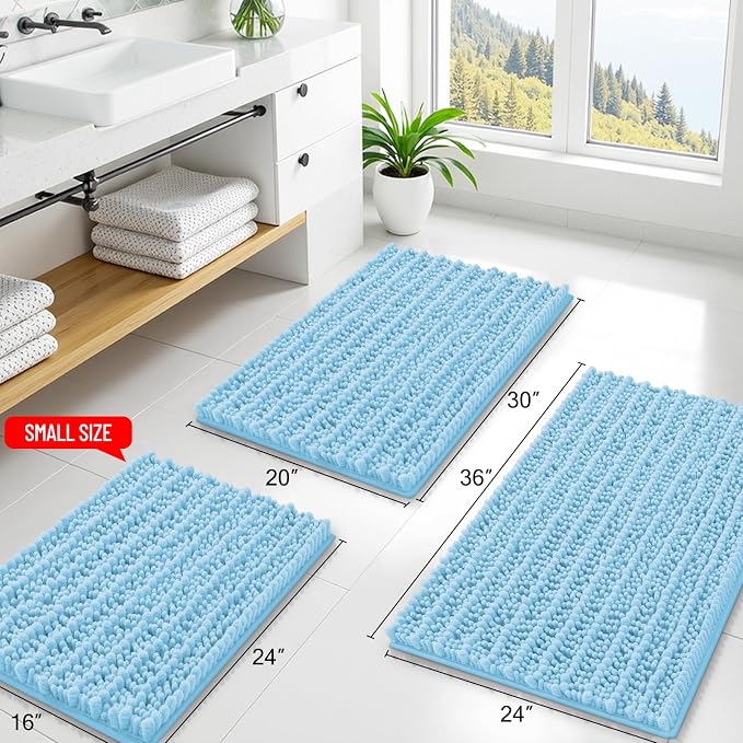 Smiry Bathroom Rugs Mat 24x16, Extra Soft Absorbent Chenille Bath Rugs, Non Slip Rubber Backing Machine Washable Quick Dry Bath Mats for Bathroom Floor, Tub, Shower, Home Decor Accessories, Sky Blue