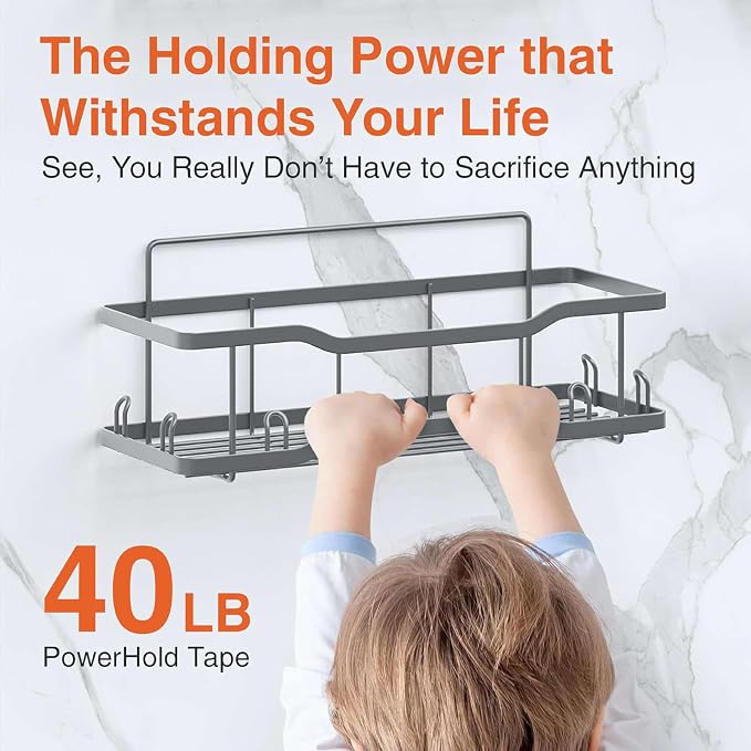 Shower Caddy Bathroom Shelves, The Athena Silken 4 Set, 40LB Capacity, Adhesive Tape - No Drill - Rustproof -Gorgeous Powder Coated 304 Stainless Steel Shower Organizer for kitchen & Home Decor - Grey