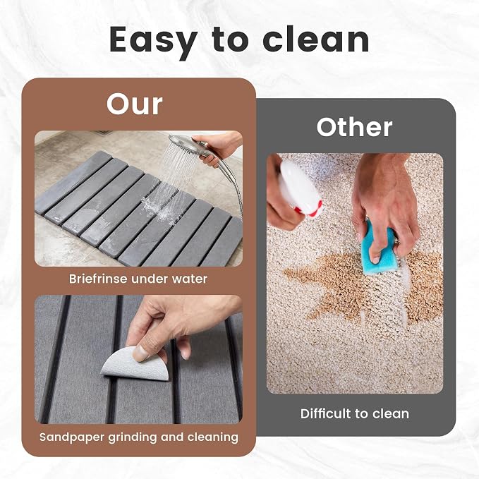 Super Anti-Slip Strong Absorbent Diatomite Pad, Stone Bath Mat 23.6 x 15.5 inches Quick-Dry Pad, Foldable and Easy to Store Bathroom Stone Bath Mat, Suitable for Bathroom, Easy to Clean (Gray)