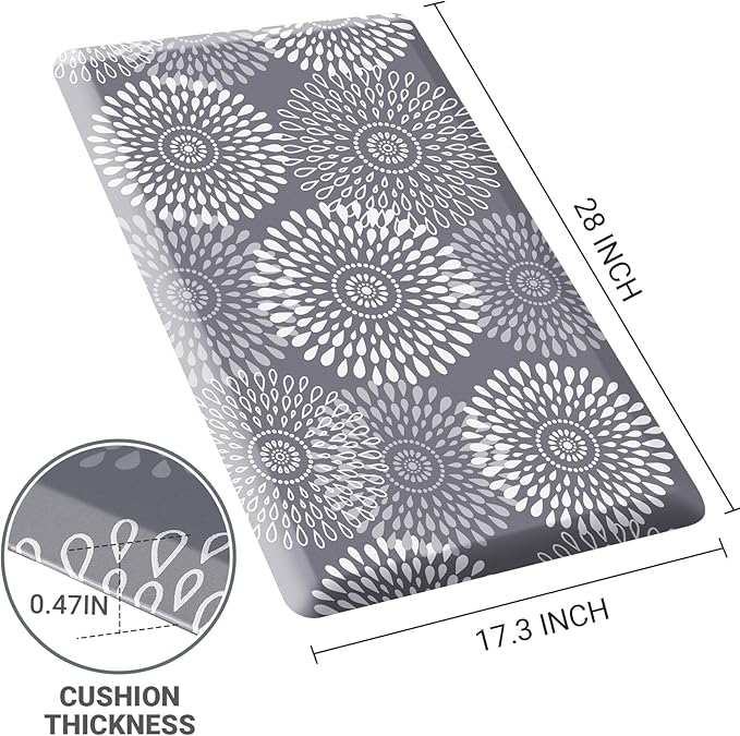 LuxStep Kitchen Mat Waterproof Kitchen Rugs for Floor Cushioned Anti-Fatigue Mat Non-Slip Standing Desk Mat Comfort Floor Mats for House Sink Office 17.3" x 28" Grey