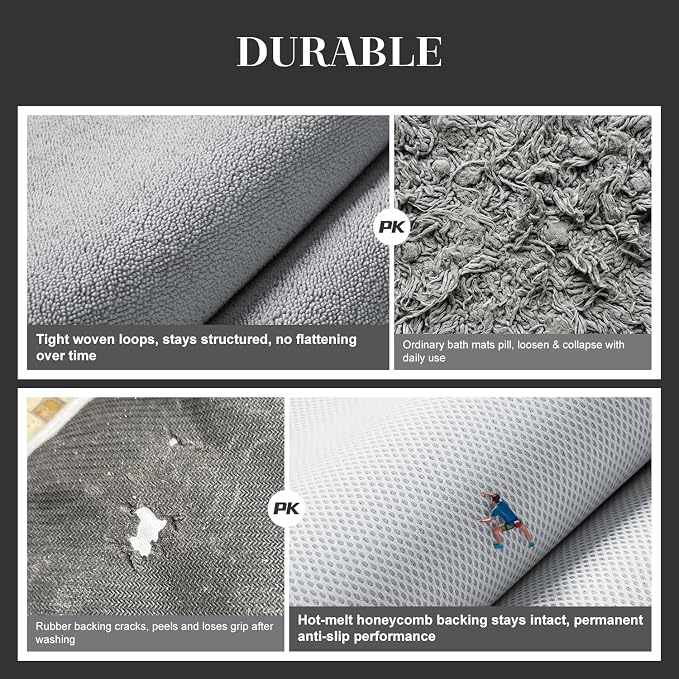 MontVoo Quick Dry Bathroom Runner, Super Absorbent Long Bath Runner, 3D Honeycomb Mesh Base Non Slip Bath Mats, Machine Washable Low Pile Bath Rug for Bathtub Front, Shower, Sink, Grey 24"x48"