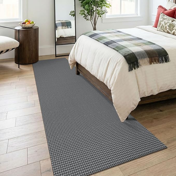 KOZYFLY Runners for Hallways 3x8 ft Washable Kitchen Runner Non Slip Rubber Backed Hall Runners Cotton Entryway Runner Rugs Floor Carpet for Indoor Backdoor Bedroom Kitchen, Grey/Dark Grey