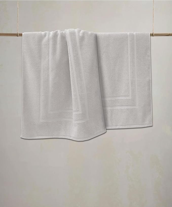 Feather & Stitch 2 Piece Towel Like Bath Mats (30x21 Inch) 100% Cotton Terry Bath Mats, Bathroom Shower Floor Mats [NOT A Bathroom Rug], Soft Absorbent Washable Mats - Sliver
