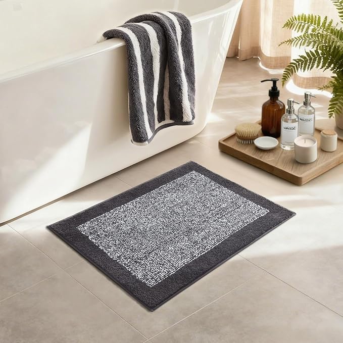 Bathroom Rugs 24x17 Non Slip Washable, Dark Grey Bath Mat for Bathroom Floor Tub, Soft Absorbent Quick Dry Mats for Shower, Bathtub,Home Decor