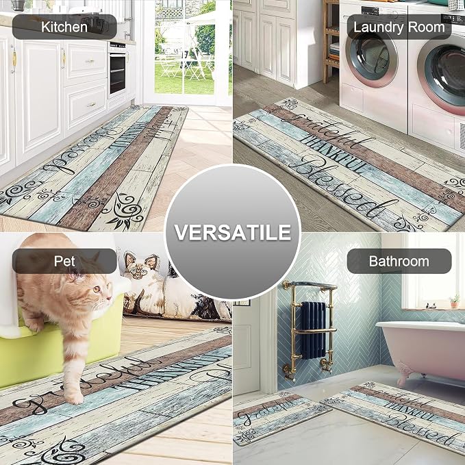 HEBE Anti Fatigue Kitchen Mat Set of 2 Non Slip Cushioned Kitchen Mats for Floor Waterproof Farmhouse Kitchen Rugs and Mats Set Comfort Standing Desk Mat Carpet for Sink,Office,Laundry