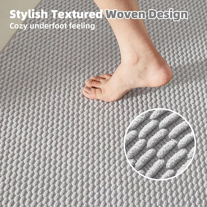 TYUU Bathroom Rugs Non Slip Washable, Super Absorbent Thin Bath Mat Quick Dry Low Pile Bathroom Rug, Light Grey 20"x48"