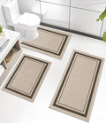 chakme Bathroom Rug Sets 3 Piece, Ultra Thin Bath Mat Absorbent, Non Slip, Machine Washable, Light Beige, 17" x 24" / 17" x 30" / 17" x 59