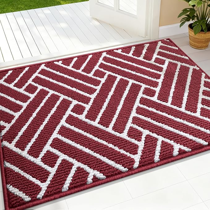 OLANLY Indoor Door Mat, 36x24 Inch, Dirt Resistant and Absorbent, Non-Slip Rubber Backing Floor Mats, Easy Clean Low-Profile Doormat for Entryway, Front Door, and Inside Entrance, Burgundy