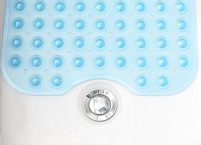 Extra-Long Non-Slip Bathtub & Shower Mat 39”x16” (Smooth/Non-Textured Tubs Only) Safe, Clean, Machine-Washable, Superior Grip&Drainage, Vinyl, Transparent Light Blue