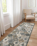 Lahome Moroccan Trellis Washable Runner Rug, 2x6 Runners for Hallways 6 Feet Non Slip Vintage Laundry Room Rug Vintage Ultra-Thin Long Carpet for Kitchen Bedroom Elise, Grey