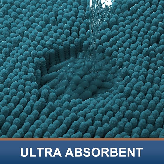 Smiry Luxury Chenille Bathroom Rugs 24x16, Extra Soft and Absorbent Shaggy Bath Mat, Machine Washable, Non-Slip Plush Carpet Runner for Tub, Shower, and Floor, Home Decor Accessories, Lake Blue