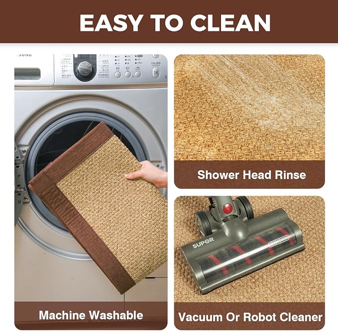 YDKGL Kitchen Runner Rugs Non Slip Washable Anti Fatigue, Super Absorbent 0.4" Thick Cushioned Long Kitchen Mats for Floor, Jute-Look Sink Floor Mat Laundry Standing Mat, Easy Clean, Brown 17"x59"