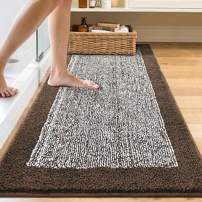 70x24 Long Bathroom Rugs Washable Non Slip, Brown Bath Mat for Bathroom Floor Tub, Soft Absorbent Quick Dry Mats for Shower, Bathtub,Home Decor