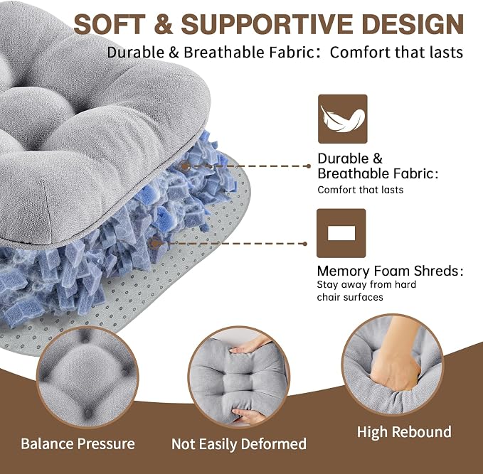 BETU Chair Cushions for Dining Chairs Set of 6,3.5" Thick Kitchen Table Chair Pads with Ties,Non Slip Backing and Covers, Seat Cushion for Dining Room,Bar,Patio Chairs,15.5"X15.5"X3.5",Light Grey