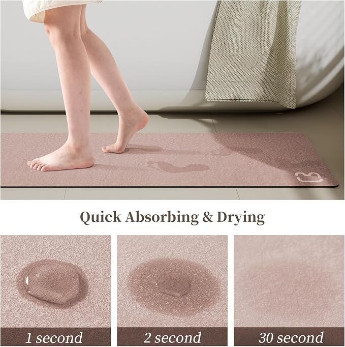 Diatomaceous Earth Bath Mat Rugs Quick Dry Super Absorbent Non Slip Rubber Bottom Thin Bathroom Mat Fit Under Door, Floor Rugs in Front of Bathtub,Shower Room,Sink,Washable, 15.7"x23.6", Blush Pink