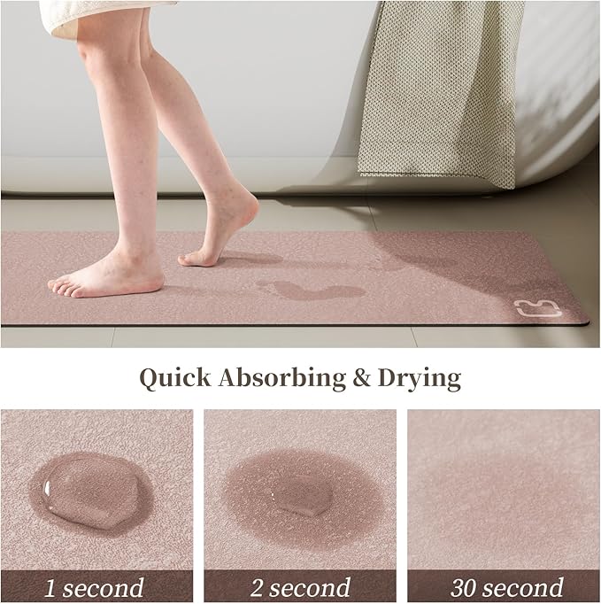 RUERYA Blush Pink Diatomaceous Earth Bath Mat 15.7"x47.2" Extra Long Bathroom Mat Large Fast Dry Super Absorbent Non-Slip Rubber Backed Shower Mat Bath Rugs Mats for Bathroom Floor, Tub, Shower, Sink