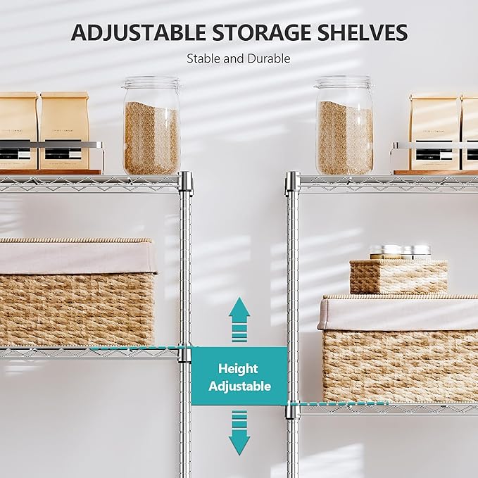 IZEUK 5-Tier Chrome Metal Storage Shelves, Adjustable Wire Shelving Unit for Kitchen, Bathroom, Pantry, Office, Garage, Organizer Wire Rack, 1250 lbs, 13.7" D x 23.6" W x 63" H