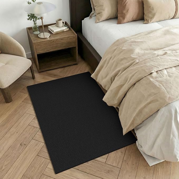 KOZYFLY Black Washable 3x4 Woven Entry Area Rug, Braided Throw Rugs for Entryway, Non Slip Door Mat Indoor Outdoor Entrance, Front Porch Foyer Carpet for Kitchen, mudroom, Bathroom, Black/Dark Grey