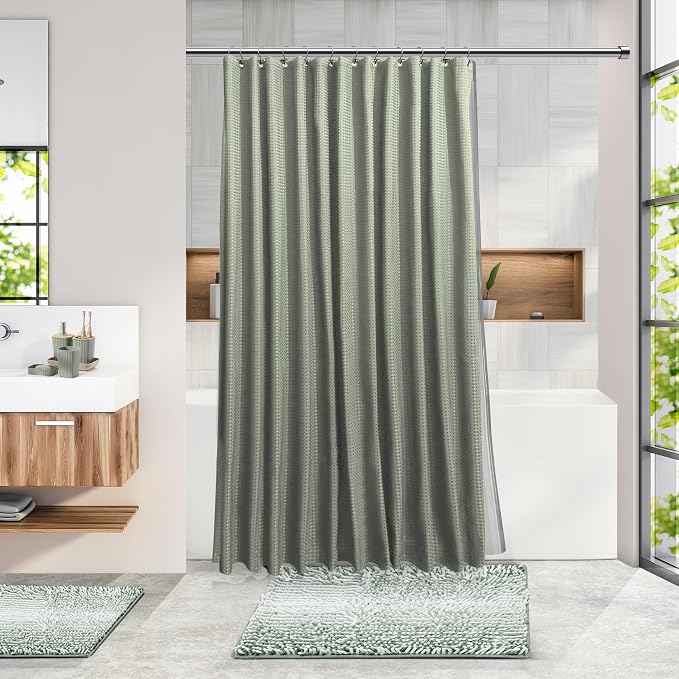 Clara Clark Bathroom Accessories Set - Bathroom Set, Bathroom Sets with Shower Curtain and Rugs, Shower Curtain Set with Trah Can - Ombre Sage Green - 22PC