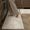 Anti Fatigue Kitchen Mats 2PCS Beige Neutral Mats for Cushioned Vintage Kitchen Matss for Floor Non-Slip Waterproof Comfort Standing Rug for Sink Laundry Office 17.3"×47"+17.3"×30"