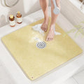 HITSLAM Shower Mat, 24x24 Inch Square Non Slip Bathtub Mat, Soft PVC Loofah Bath Mat for Tub with Hanging Holes, Quick Drying Shower Floor Mat, Without Suction Cups, Beige
