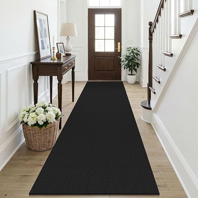 KOZYFLY Black Runners Rugs for Hallway 3x10, Wide Washable Runner Rug, Woven Non Slip Kitchen Runner, Braided Entryway Rug, Floor Carpet for Entry, Aisle, Hall, Black/Dark Grey