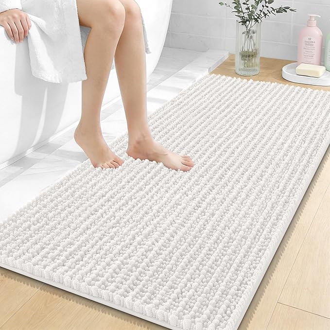 OLANLY Long Bathroom Rugs Runner 47x24, Thick Soft and Absorbent Chenille Bath Mat, Non-Slip, Machine Washable Quick Dry Bath Rugs for Tub Shower Floor, Home Decor Accessories, Ivory