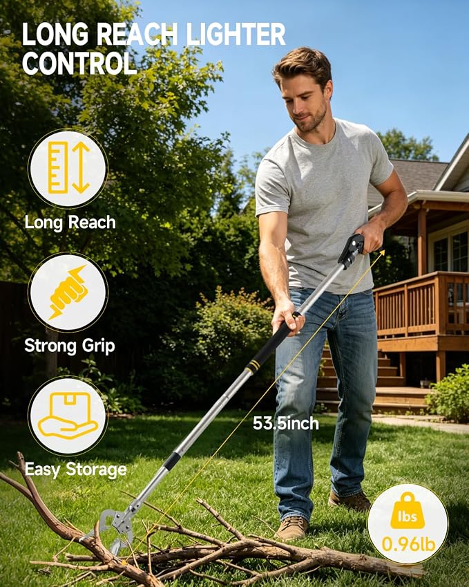 Grabber Reacher Pickup Tool, 53.5" Heavy Duty Trash Picker with Dual Handles, Aluminum Alloy Grabber Tool for Trash Picking, Fireplace Tongs, Gathering Firewood