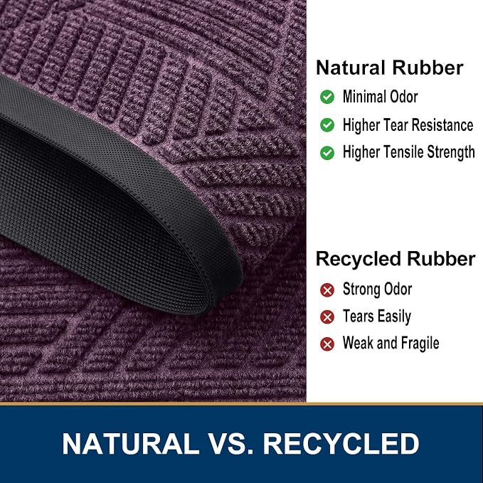 Smiry Front Door Mat Outside Entrance, Heavy Duty Sturdy Natural Rubber Doormat, Trap Dirt and Moisture, Easy Clean Low Profile Mats for Indoor Outdoor Entry, Irregular Triangle (47x32, Purple)