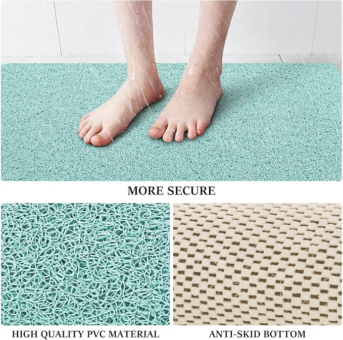 LuxStep Shower Mat Bathtub Mat,47x16 inch, Non-Slip Bath Mat with Drain, Quick Drying PVC Loofah Bathmat for Tub,Shower,Bathroom (Phthalate Free,Green)