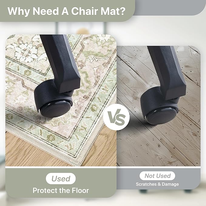 48"x60" Office Chair Mat for Hardwood Tile Floor, Under Desk Carpet Protector for Rolling Computer Chair Mat, Machine Washable Area Rug, Anti-Slip 1/5" Thick Low Pile Thin Vinyl Floor Mat, Mint
