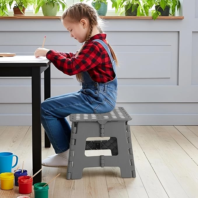 Utopia Home Folding Step Stool with Handle – 9 Inch Anti Slip Collapsible Stool – Holds Up to 300 lbs – Sturdy Plastic Step Stool Foldable for Kitchen, Bathroom and Home Use (1-Pack, Grey)