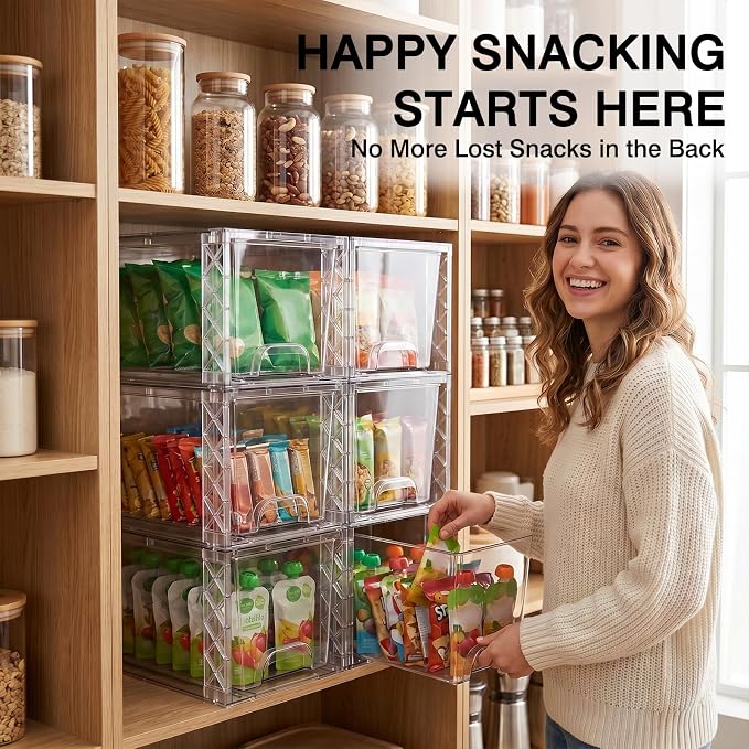 Bathroom Organizers and Storage Boxes 6 Pack, 7in Plastic Stackable Drawers Simply Assembled Containers Bins Suitable for Cosmetics, Kitchen, Cabinets, and Snack