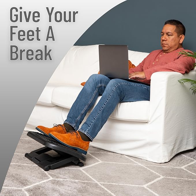 Mind Reader Foot Rest, Under Desk at Work, Ergonomic, Height Adjustable, Office, Plastic, Black