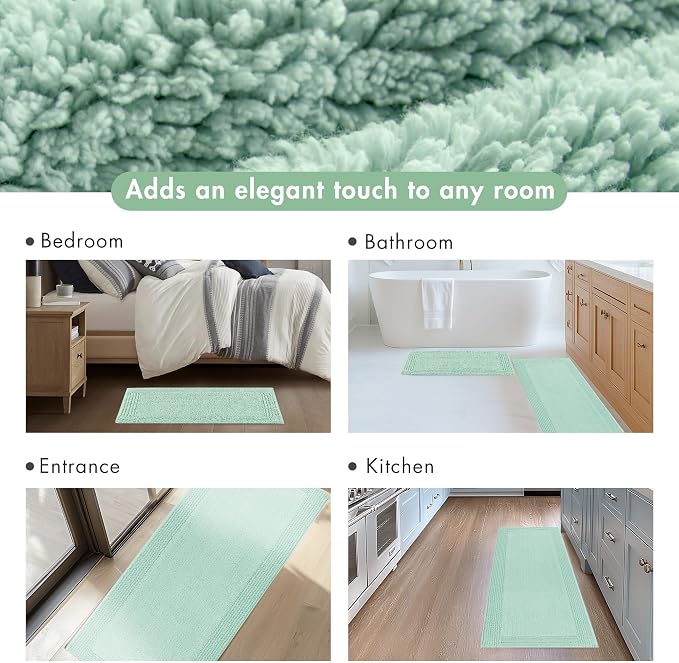 Madison Park Splendor Reversible 100% Cotton Tufted Bathroom Rug-3000 GSM Hotel Quality Luxurious Plush Medium Pile Bath Mat Absorbent, Quick Dry, Shower Room Décor, 24x72 Green