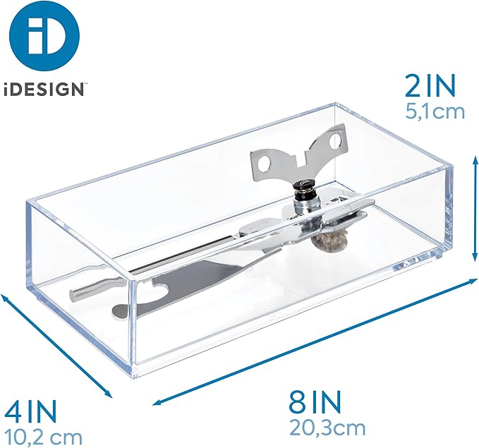 IDesign Decorative Countertop Vanity Tray Organizer for Bathroom, Bedroom, Closet, Entryway, The Clarity Collection – 4” x 8” x 2”, Clear, Small