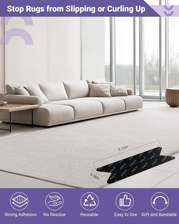 20PCS Rug Gripper,Carpet Rug Tape Keep Area Rugs Corners from Curling,Non-Slip Reusable Carpet Tape,Anti-Curling Rug Pads for Hardwood & Tile Floors,Black.