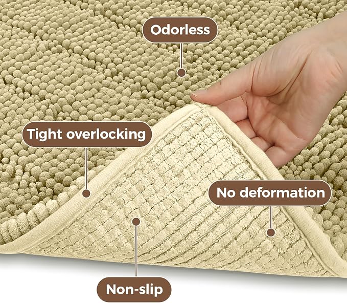 Bcoimo Large Bathroom Rug, Chenille Bath Mat with High Low Pile Design, Soft Absorbent Non Slip Bath Rug, Machine Washable Quick Dry Mat for Shower, Tub, Sink and Vanity