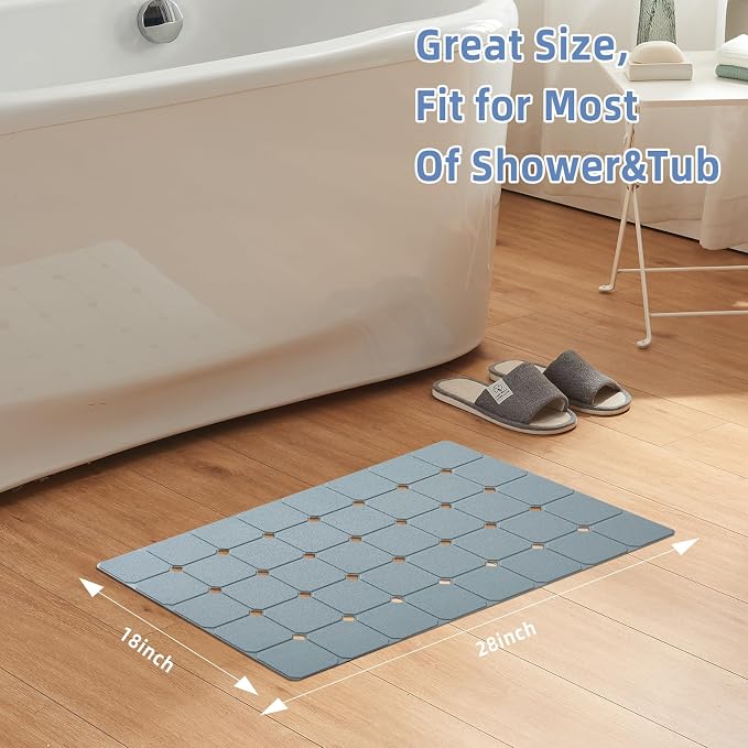 Bathtub Mat Non Slip Silicone Soft Odorless Bath Mat No Suction Cups for Refinished,Textured and Reglazed Tub Shower Mats Non-Slip 18 X 28Inch Grey