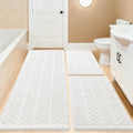 Upgrade Waffle Bath Mat Set 3 Piece, Boho Bathroom Rugs Absorbent Non Slip, Soft Bathroom Mats, Machine Washable Knit Bath Rugs with Herringbones for Bathroom, Bedroom, Kitchen, Shower, Tub, White